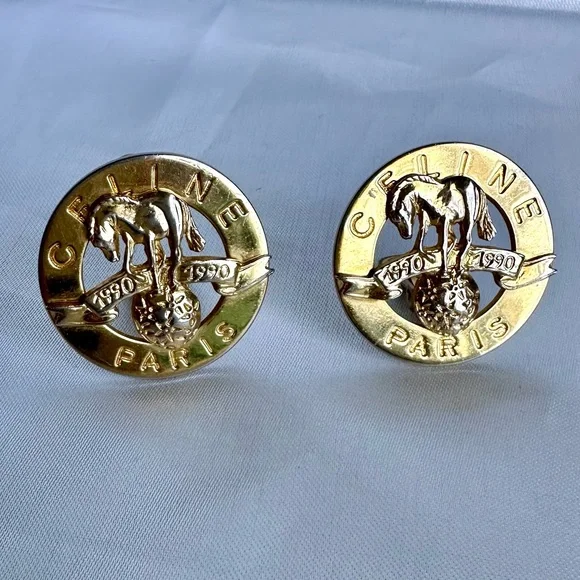 Céline Rare 1990 Anniversary Horse Medallion Clip-On Earrings - Picture 3 of 11
